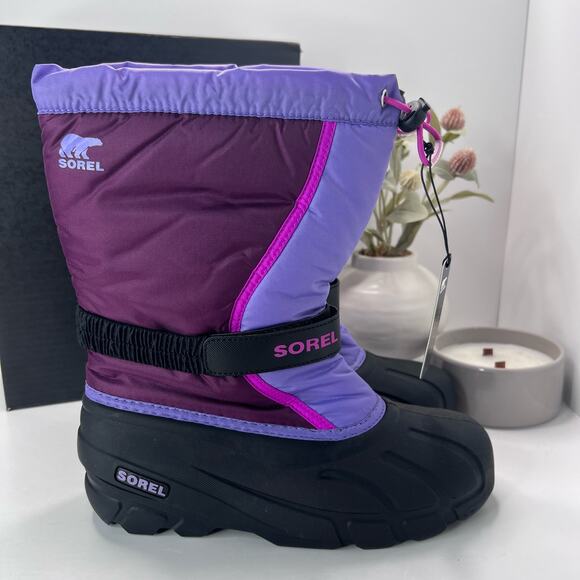 Sorel Flurry Print Adjustable Boots Purple Dahlia/Paisley Purple Big Girl 7 NWB - Picture 3 of 10